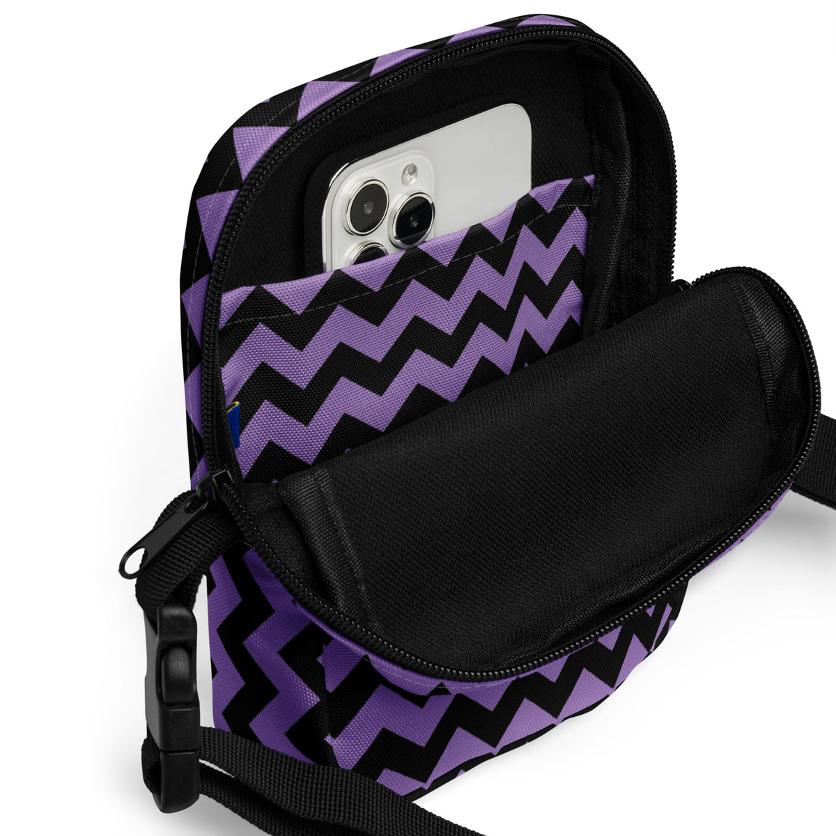 Purple Chevron Halloween Crossbody Bag – Water Resistant Mini Purse With Adjustable Strap & Pockets