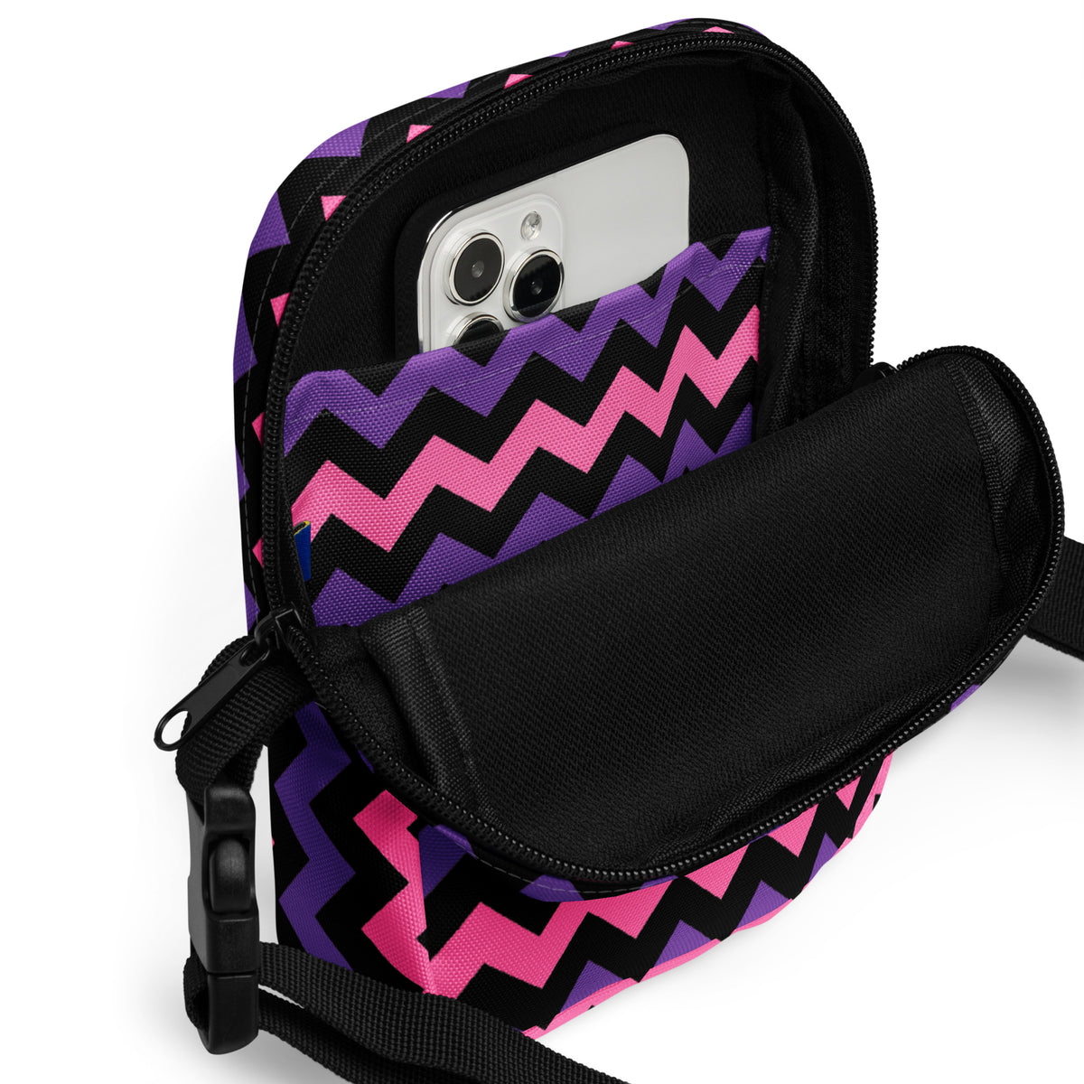 Pink & Purple Chevron Halloween Crossbody Bag – Water Resistant Mini Purse With Adjustable Strap & Pockets
