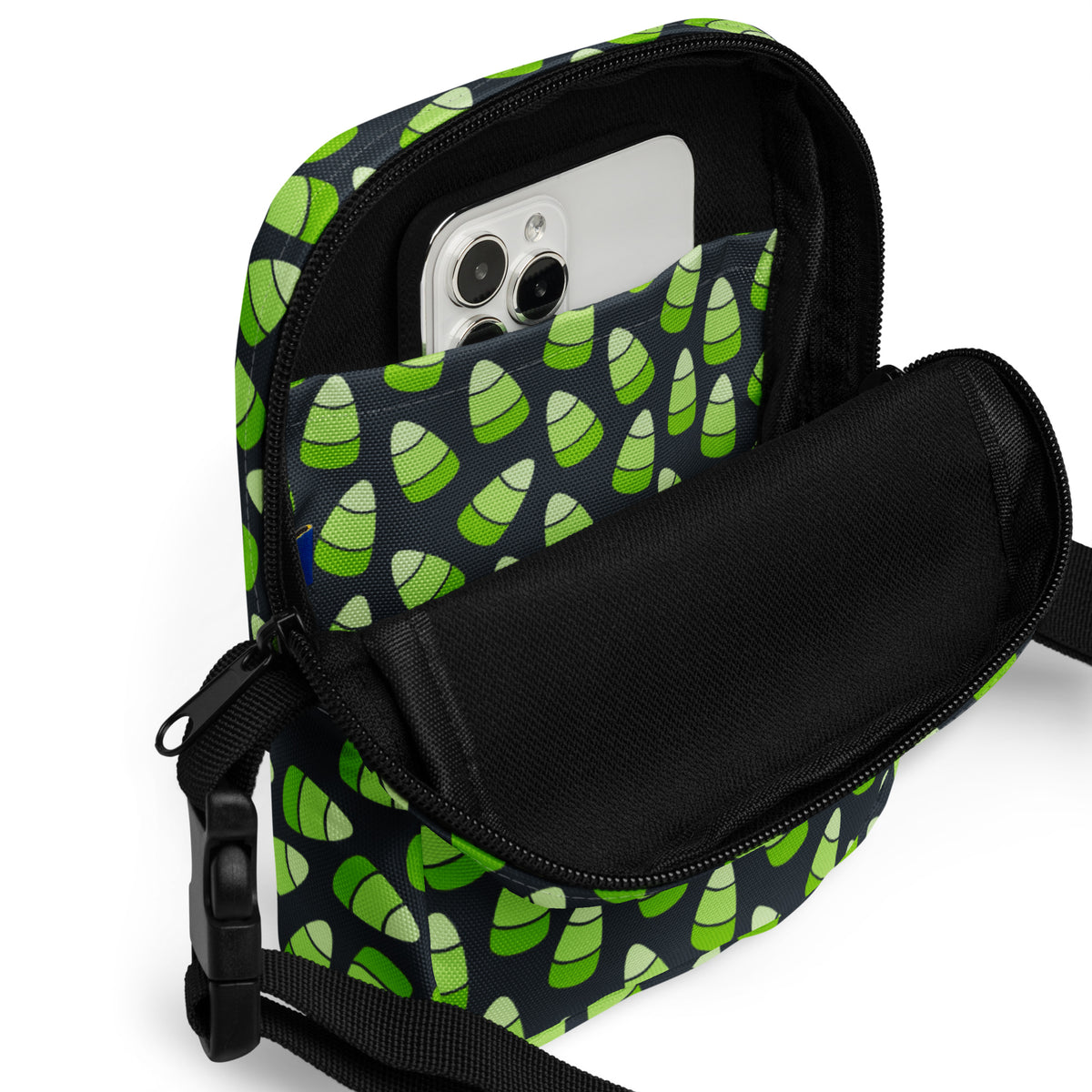 Green Candy Corn Halloween Crossbody Bag – Water Resistant Mini Purse With Adjustable Strap & Pockets