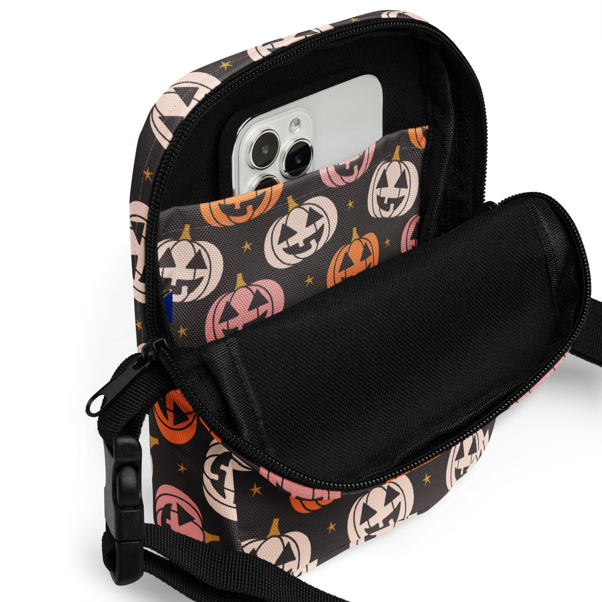 Girls Pink & Orange Jack O Lantern Crossbody Bag – Water Resistant Mini Purse With Adjustable Strap & Pockets