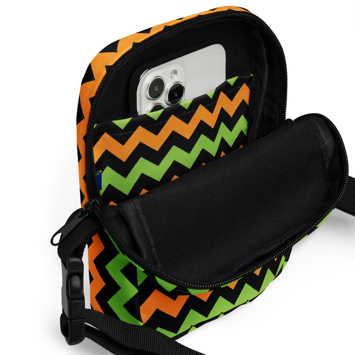 Girls Orange & Green Chevron Halloween Crossbody Bag – Water Resistant Mini Purse With Adjustable Strap & Pockets