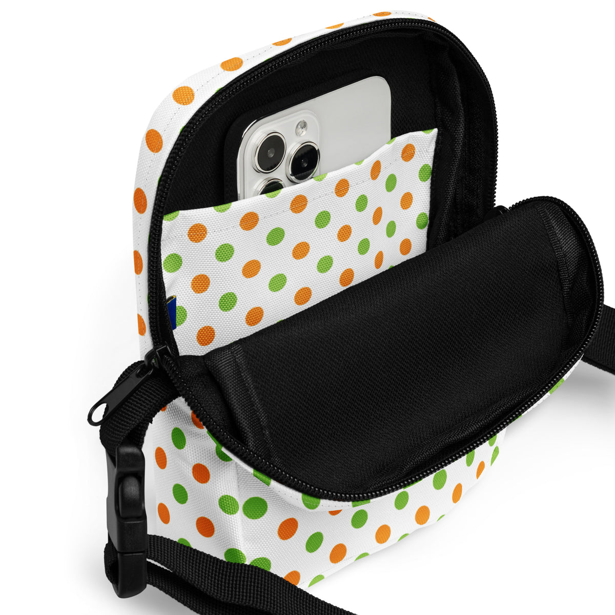 Orange & Green Polka Dot Halloween Crossbody Bag – Water Resistant Mini Purse With Adjustable Strap & Pockets