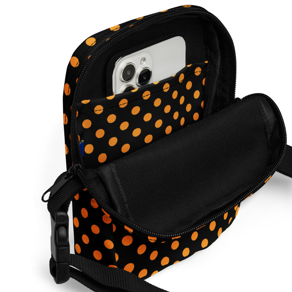 Girls Orange Polka Dot Halloween Crossbody Bag – Water Resistant Mini Purse With Adjustable Strap & Pockets