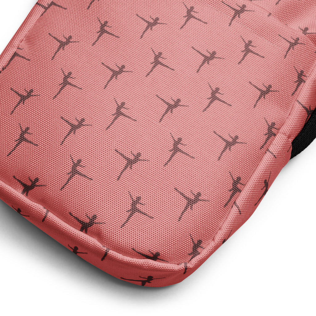 Pink fabric girls ballet dancer crossbody purse with black silhouette ballet dancer pattern