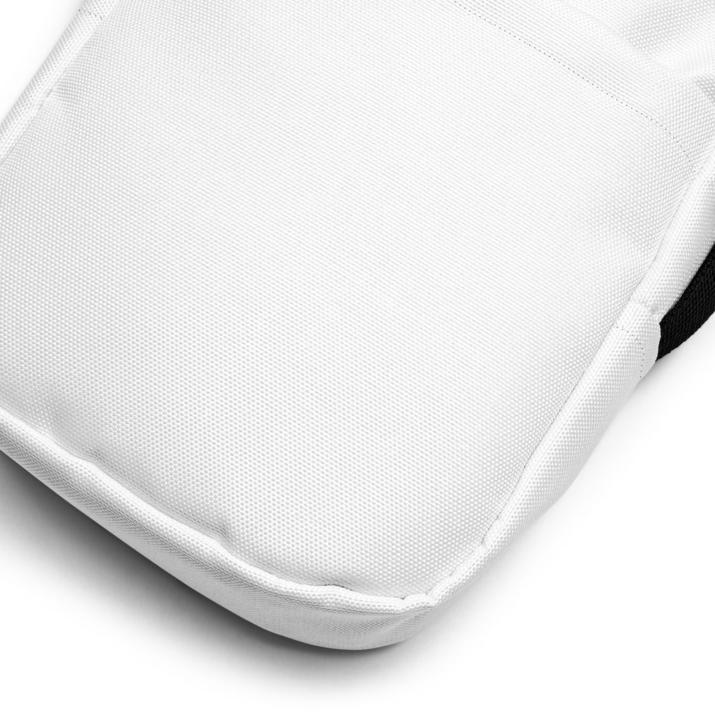 Girls white crossbody purse made of canvas with black trim for casual and everyday use