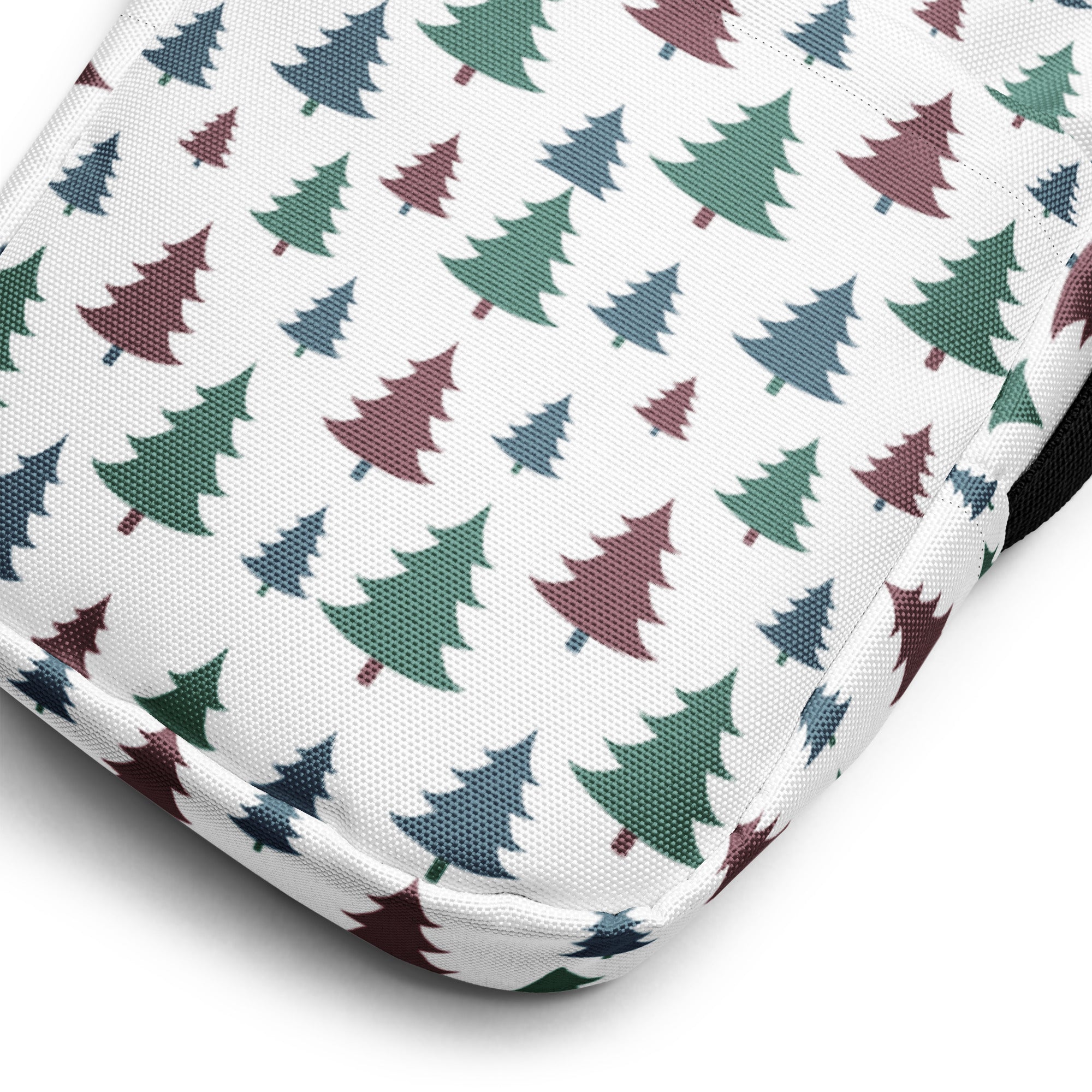Girls pastel Christmas trees crossbody purse with white fabric and green and maroon pine tree pattern