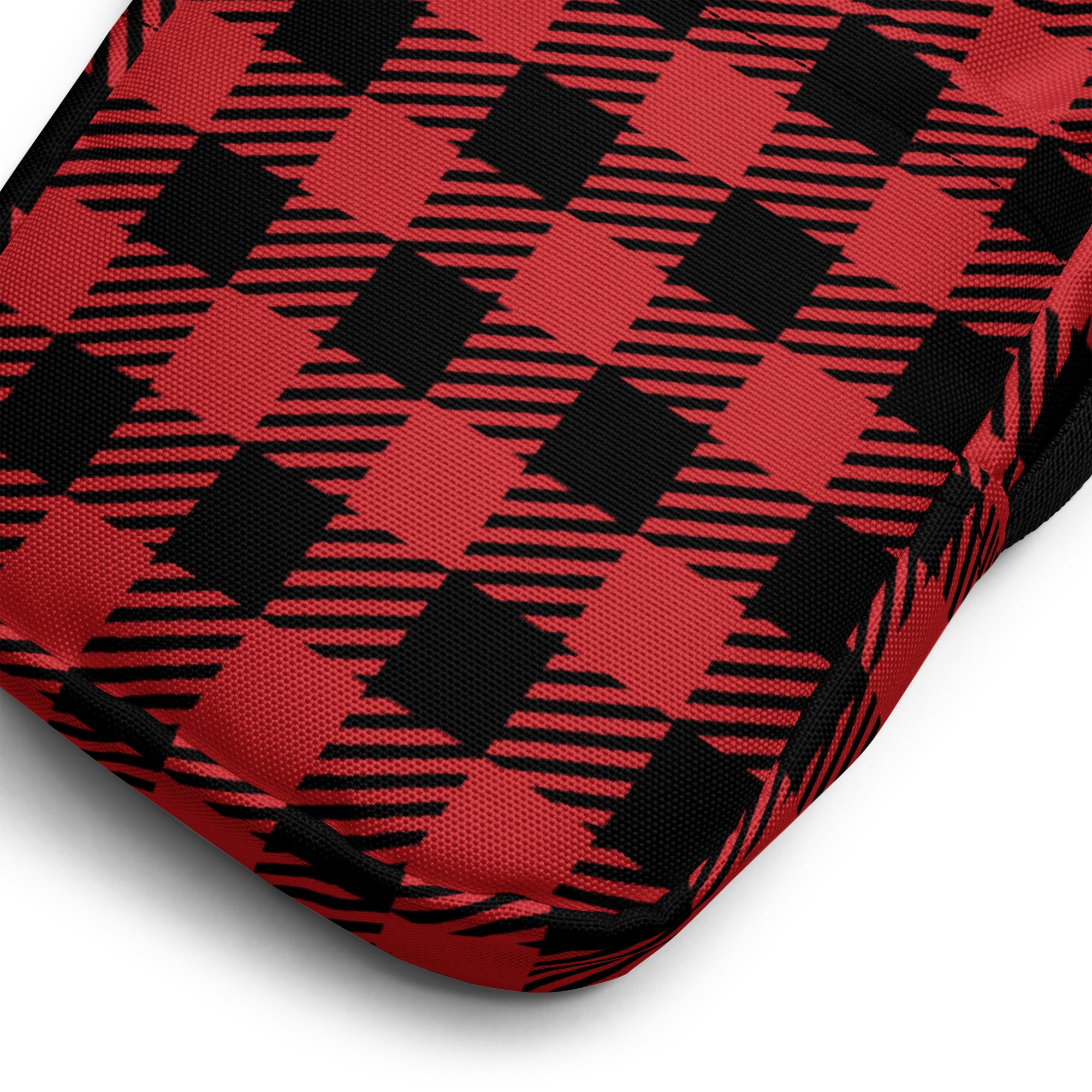 Girls red plaid christmas crossbody purse featuring a red and black plaid fabric cushion detail