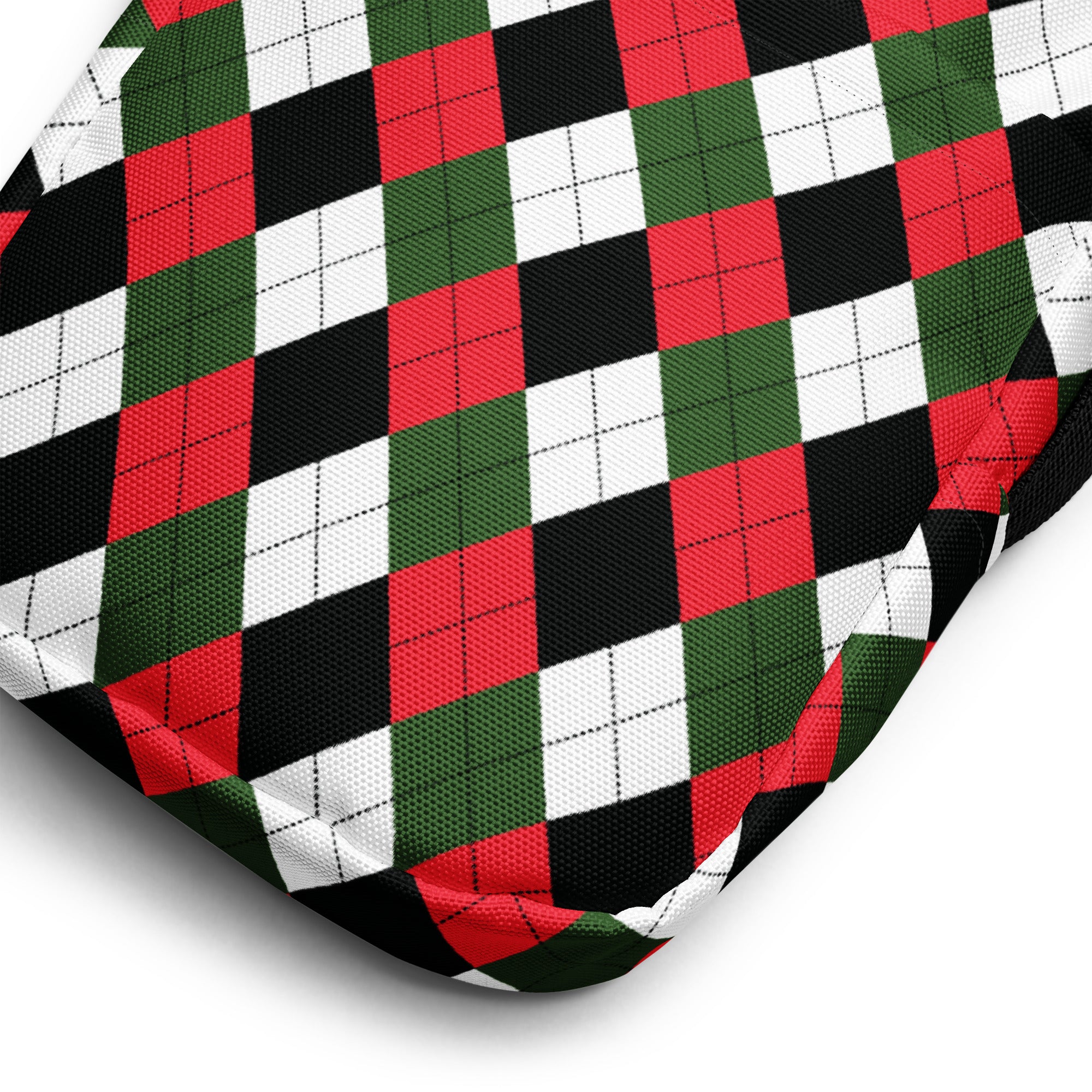 Christmas argyle women’s crossbody purse with red green black and white argyle patterned textured fabric
