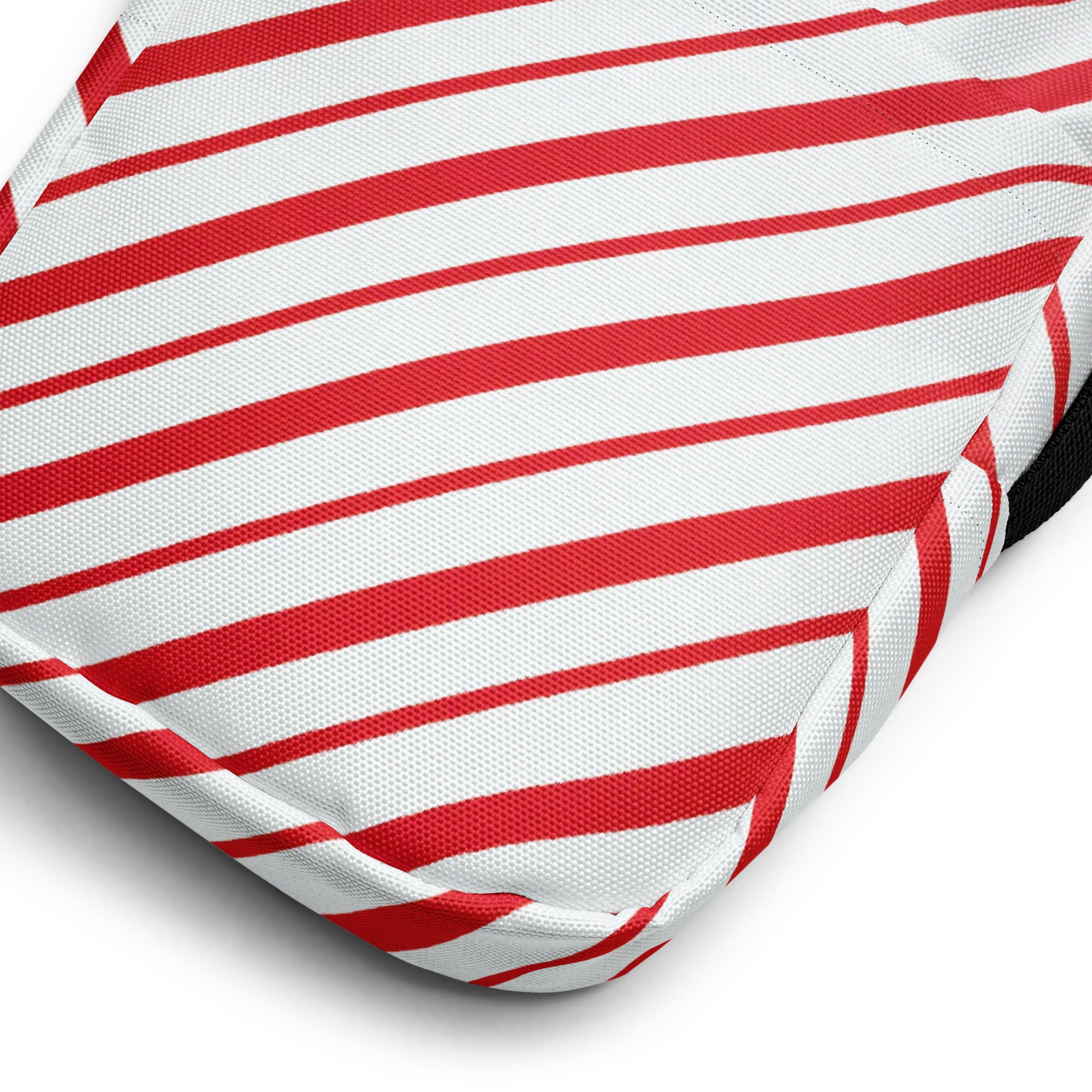 Red candy stripe christmas women’s crossbody purse with red and white striped woven fabric outdoor cushion design