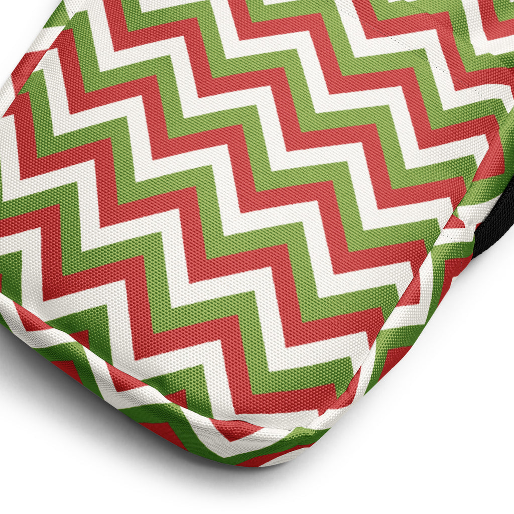 A vibrant red green and white zigzag patterned textured fabric pouch for Christmas chevron women’s crossbody purse