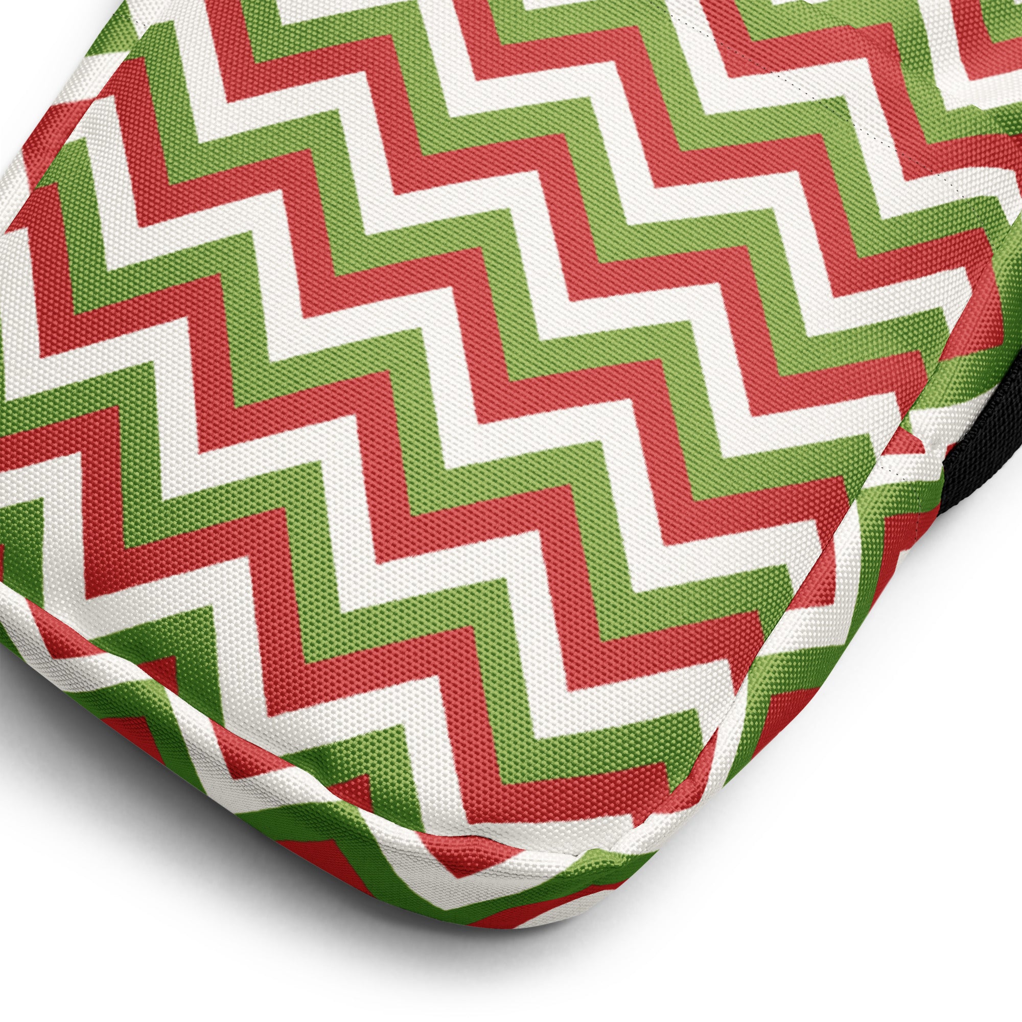 A vibrant red green and white zigzag patterned textured fabric pouch for Christmas chevron women’s crossbody purse