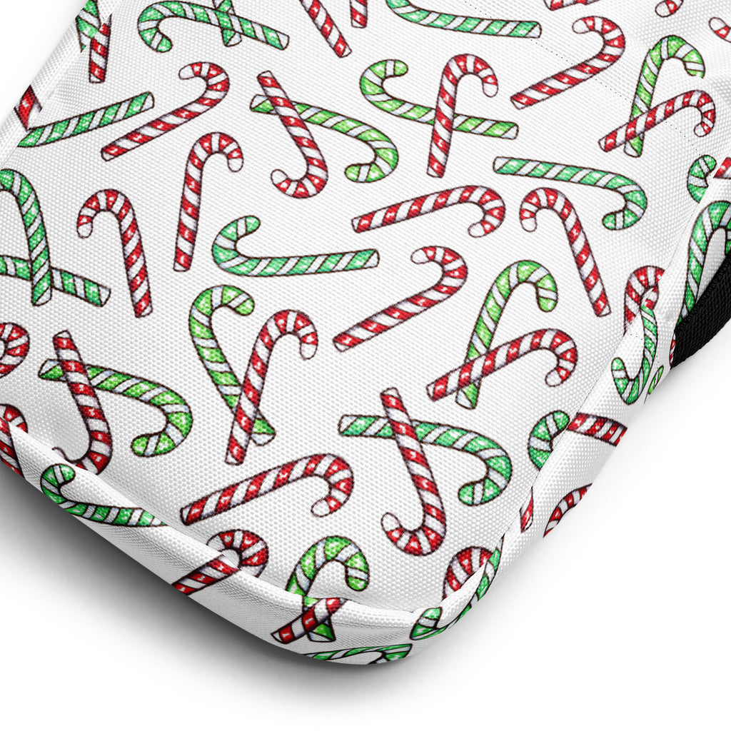 Girls Red & Green Candy Cane Christmas Crossbody Bag – Water Resistant Mini Purse With Adjustable Strap & Pockets