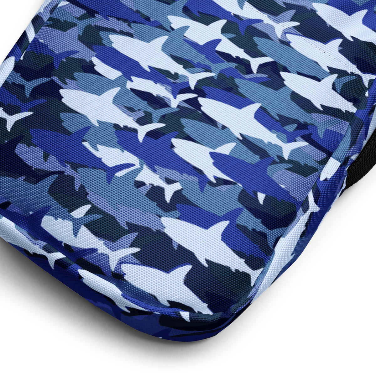 Blue Shark Camouflage Crossbody Bag – Water Resistant Mini Purse With Adjustable Strap & Pockets