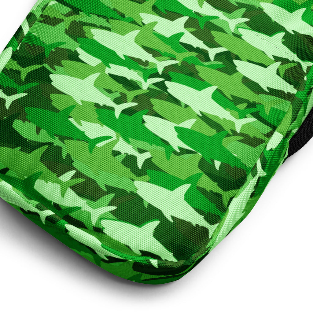 Green Shark Camouflage Crossbody Bag – Water Resistant Mini Purse With Adjustable Strap & Pockets