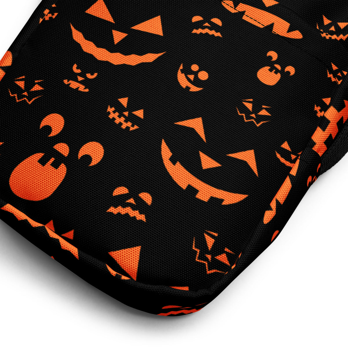 Orange Jack O Lantern Faces Halloween Crossbody Bag – Water Resistant Mini Purse With Adjustable Strap & Pockets