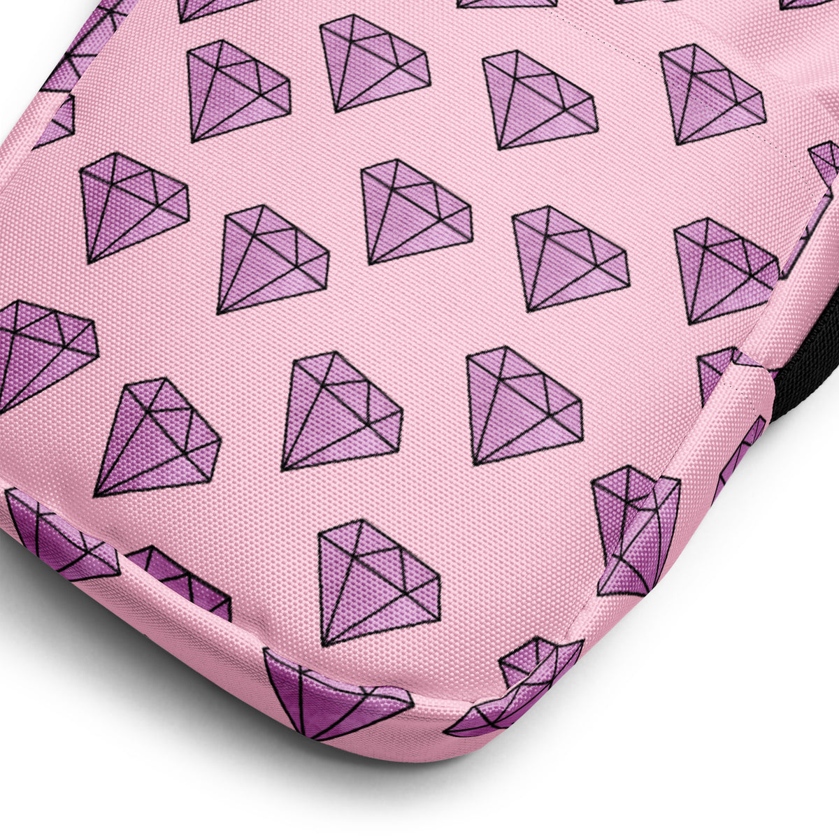 Purple Diamonds Crossbody Bag – Water Resistant Mini Purse With Adjustable Strap & Pockets