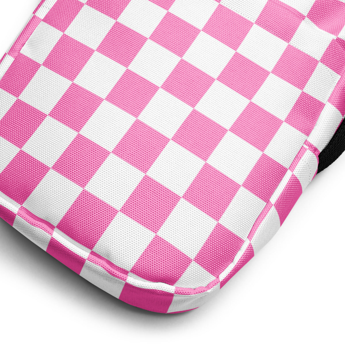 Pink Checkered Crossbody Bag – Water Resistant Mini Purse With Adjustable Strap & Pockets