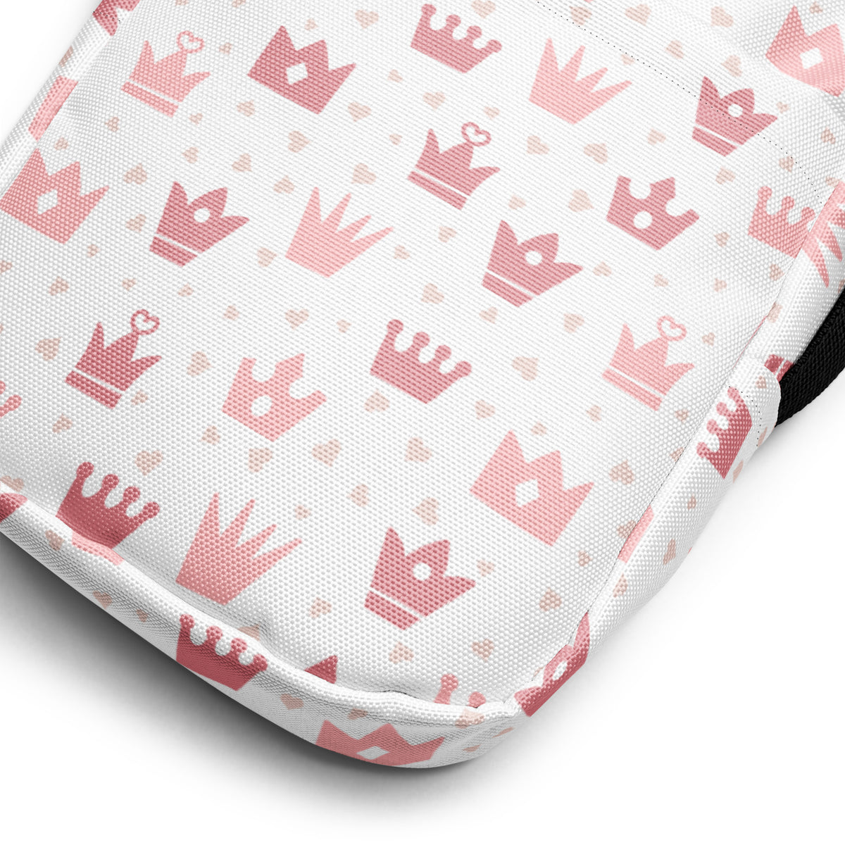 Girls Pink Crowns Crossbody Bag – Water Resistant Mini Purse With Adjustable Strap & Pockets