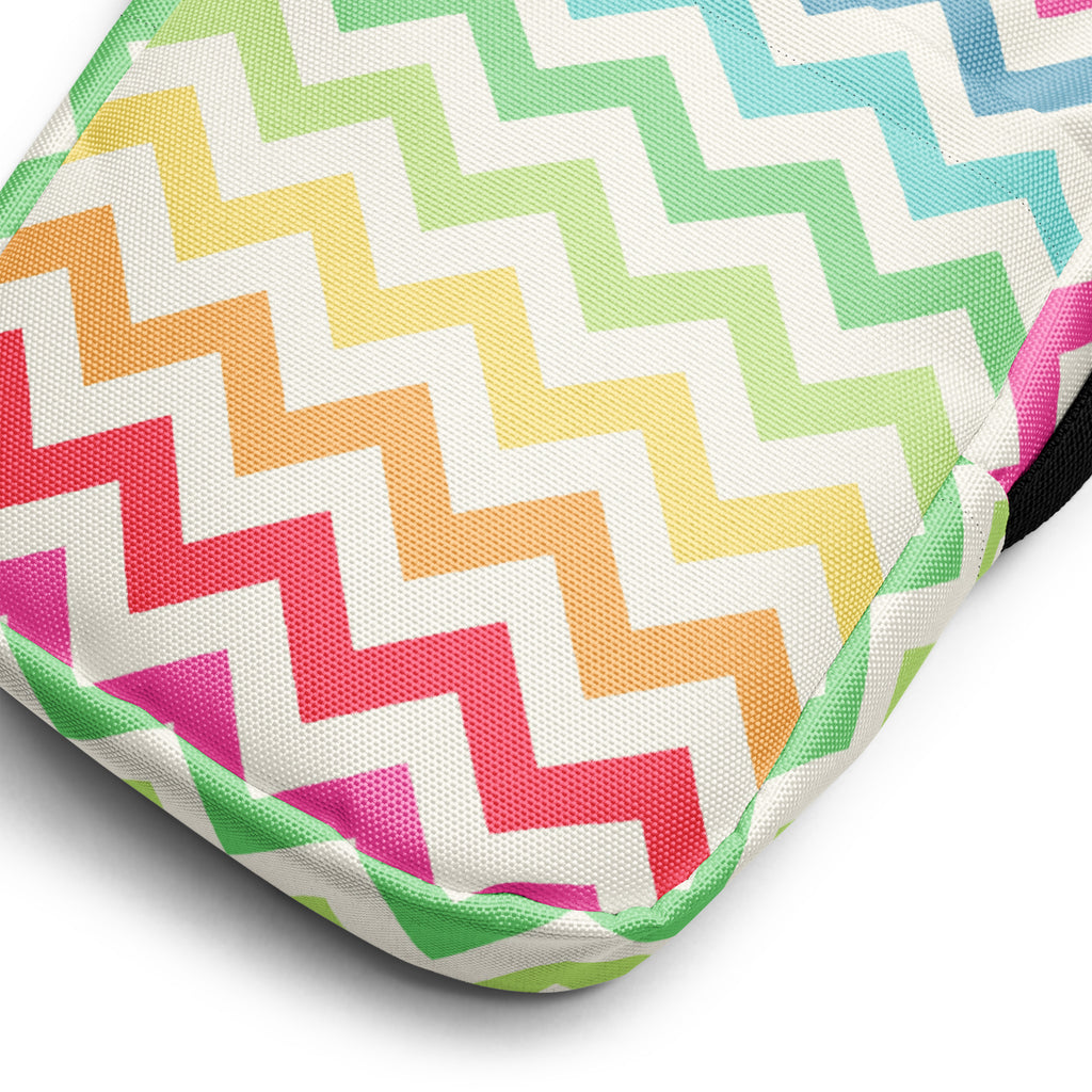 Rainbow Chevron Crossbody Bag – Water Resistant Mini Purse With Adjustable Strap & Pockets