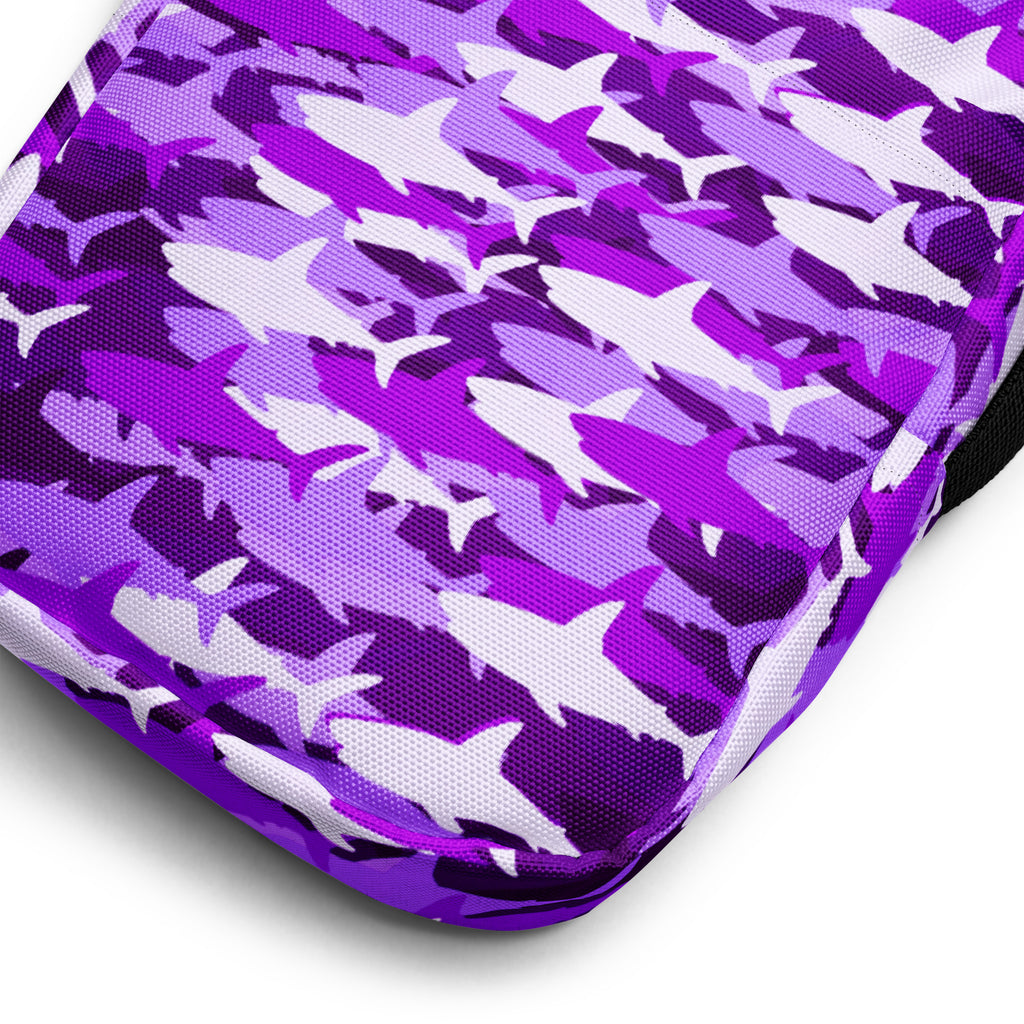 Girls Purple Shark Camouflage Crossbody Bag – Water Resistant Mini Purse With Adjustable Strap & Pockets