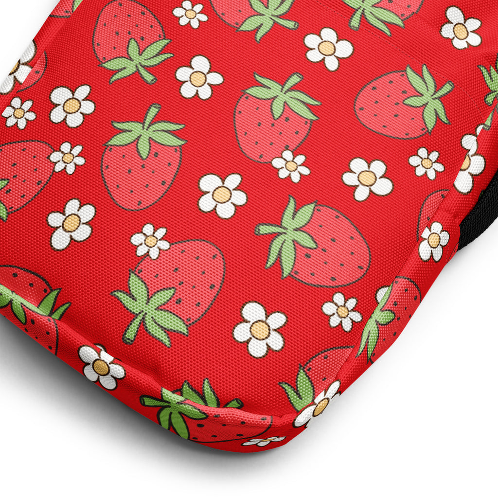 Floral Strawberry Crossbody Bag – Water Resistant Mini Purse With Adjustable Strap & Pockets