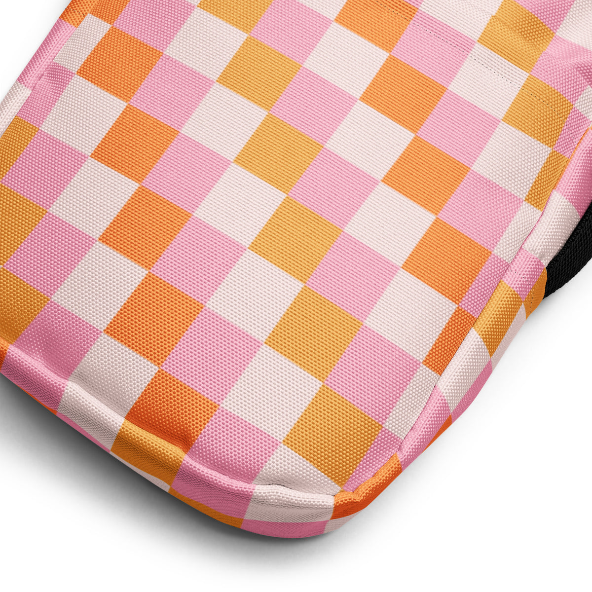 Sunset Themed Pink & Orange Checkered Crossbody Bag – Water Resistant Mini Purse With Adjustable Strap & Pockets