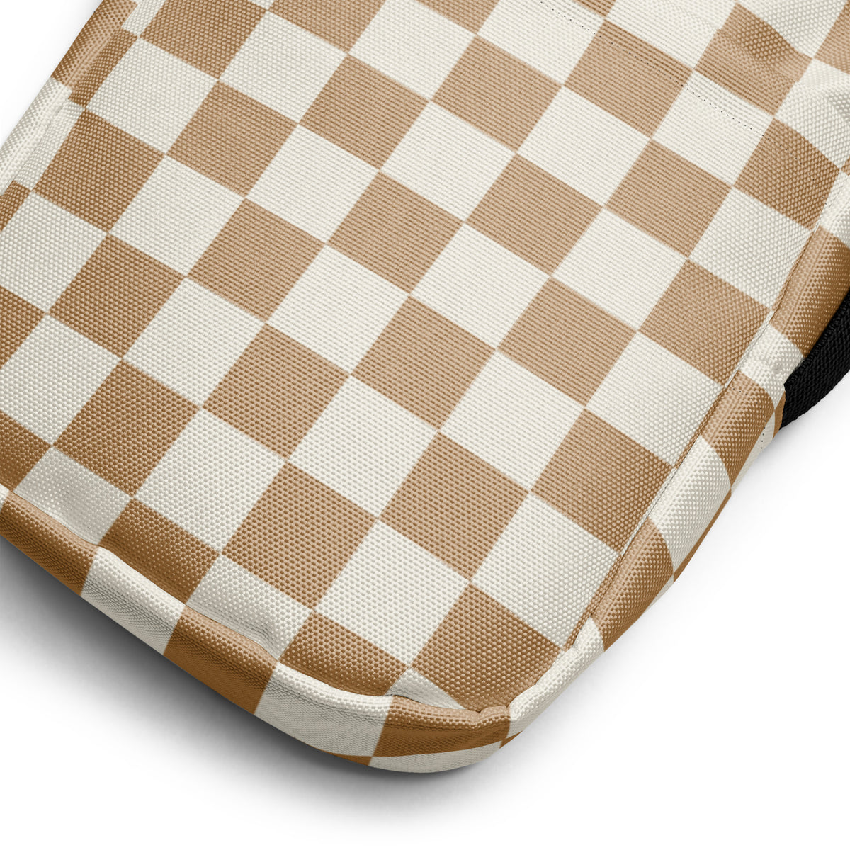 Beige Checkered Crossbody Bag – Water Resistant Mini Purse With Adjustable Strap & Pockets