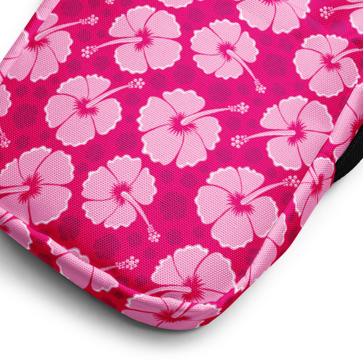 Tropical Pink Hibiscus Crossbody Bag – Water Resistant Mini Purse With Adjustable Strap & Pockets