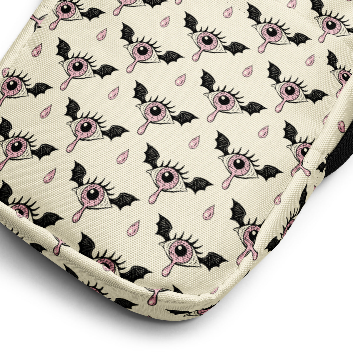Spooky Pink Eyeball Bat Halloween Crossbody Bag – Water Resistant Mini Purse With Adjustable Strap & Pockets