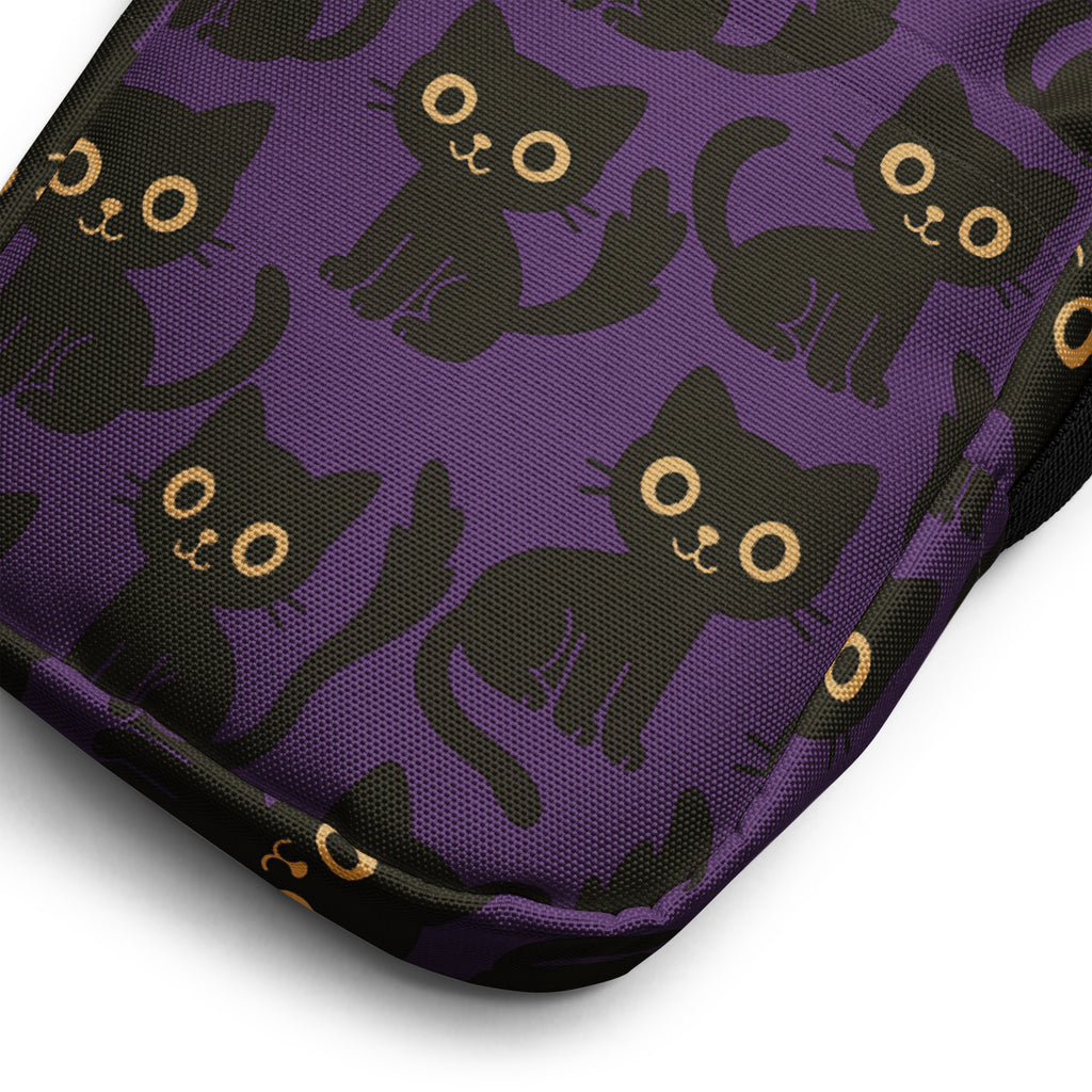 Cute Black Cat Halloween Crossbody Bag – Water Resistant Mini Purse With Adjustable Strap & Pockets