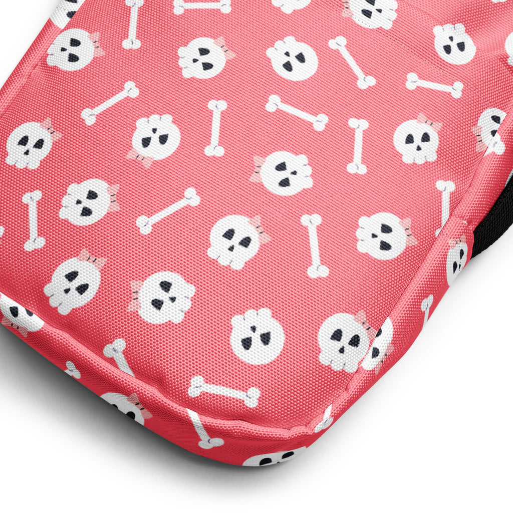 Girls Pink Skull Halloween Crossbody Bag – Water Resistant Mini Purse With Adjustable Strap & Pockets