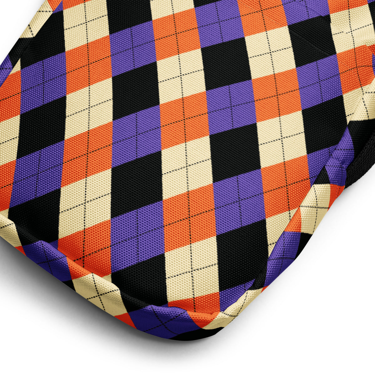 Halloween Argyle Crossbody Bag – Water Resistant Mini Purse With Adjustable Strap & Pockets