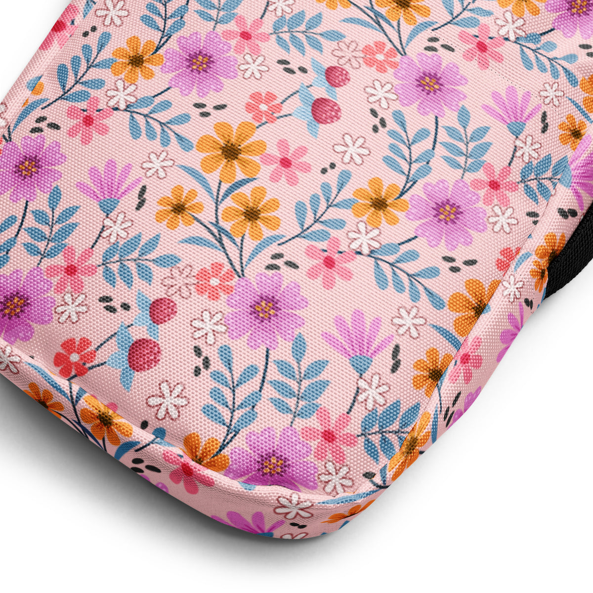 Pink Floral Crossbody Bag – Water Resistant Mini Purse With Adjustable Strap & Pockets