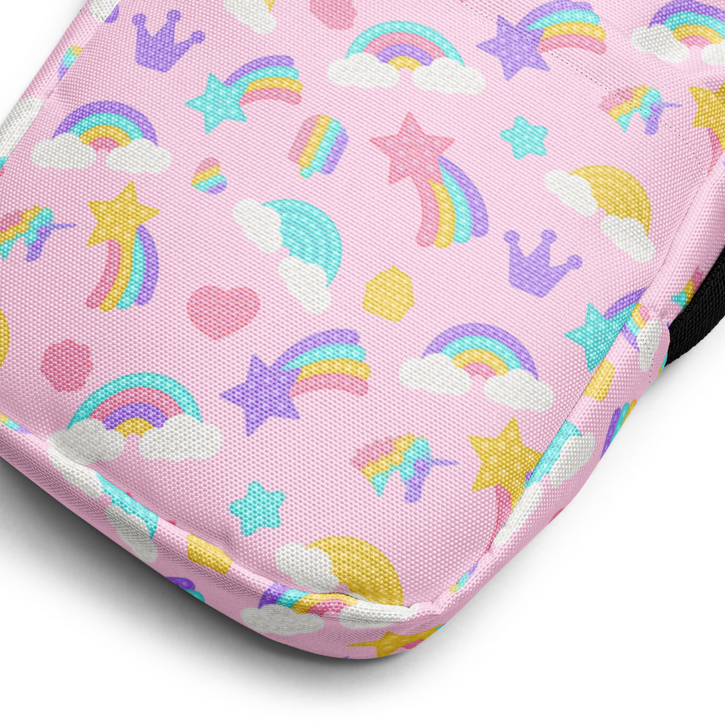 Girls Pink Rainbow Fidget Toy Crossbody Bag – Water Resistant Mini Purse With Adjustable Strap & Pockets