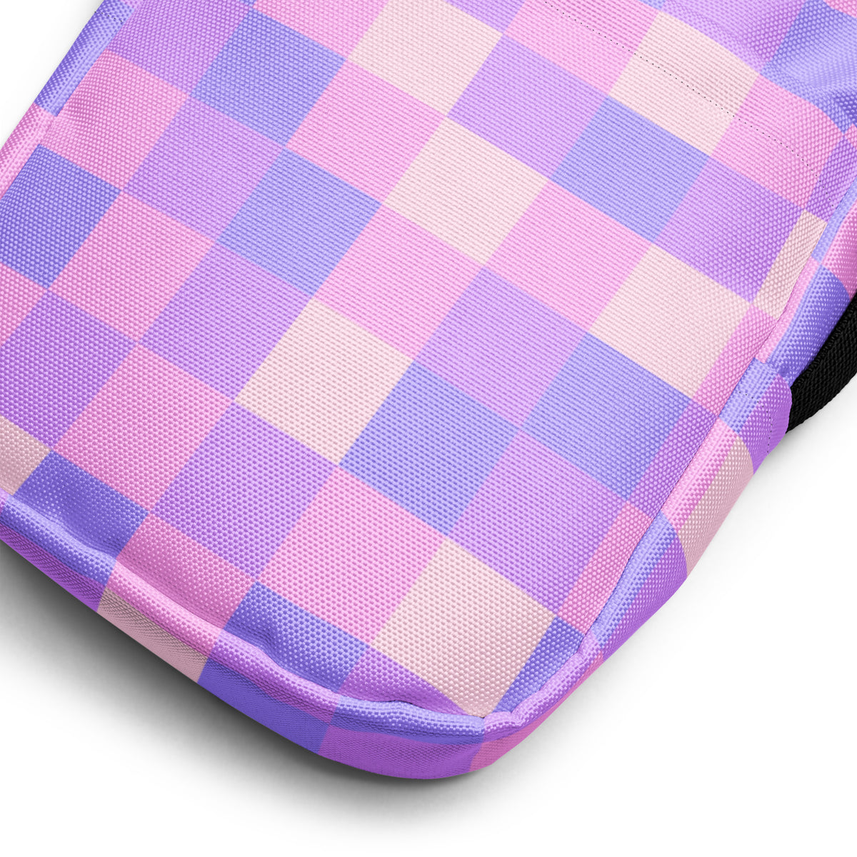 Pink & Purple Checkered Crossbody Bag – Water Resistant Mini Purse With Adjustable Strap & Pockets