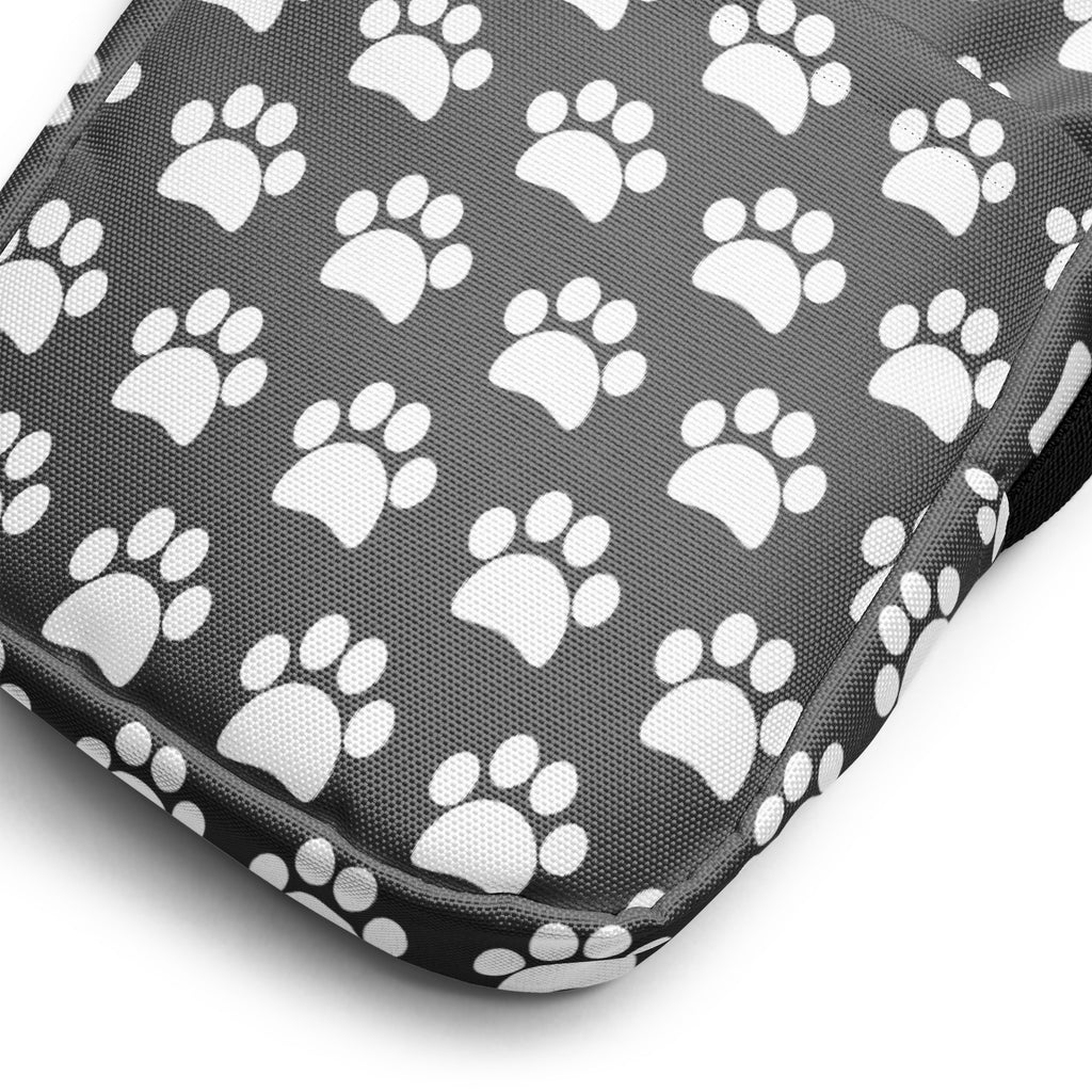 Gray Paw Print Crossbody Bag – Water Resistant Mini Purse With Adjustable Strap & Pockets