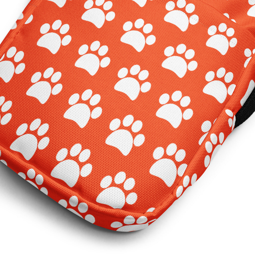 Girls Bright Orange Paw Print Crossbody Bag – Water Resistant Mini Purse With Adjustable Strap & Pockets