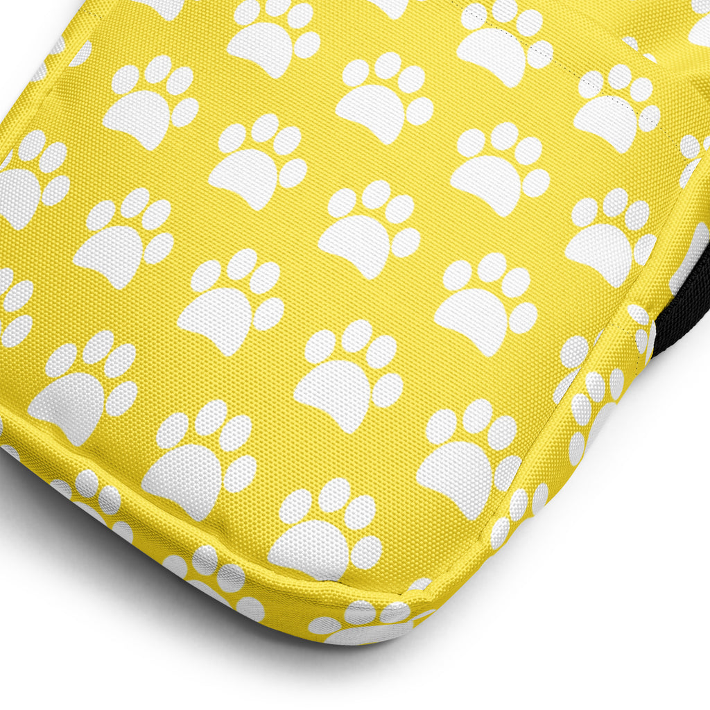 Yellow Paw Print Crossbody Bag – Water Resistant Mini Purse With Adjustable Strap & Pockets