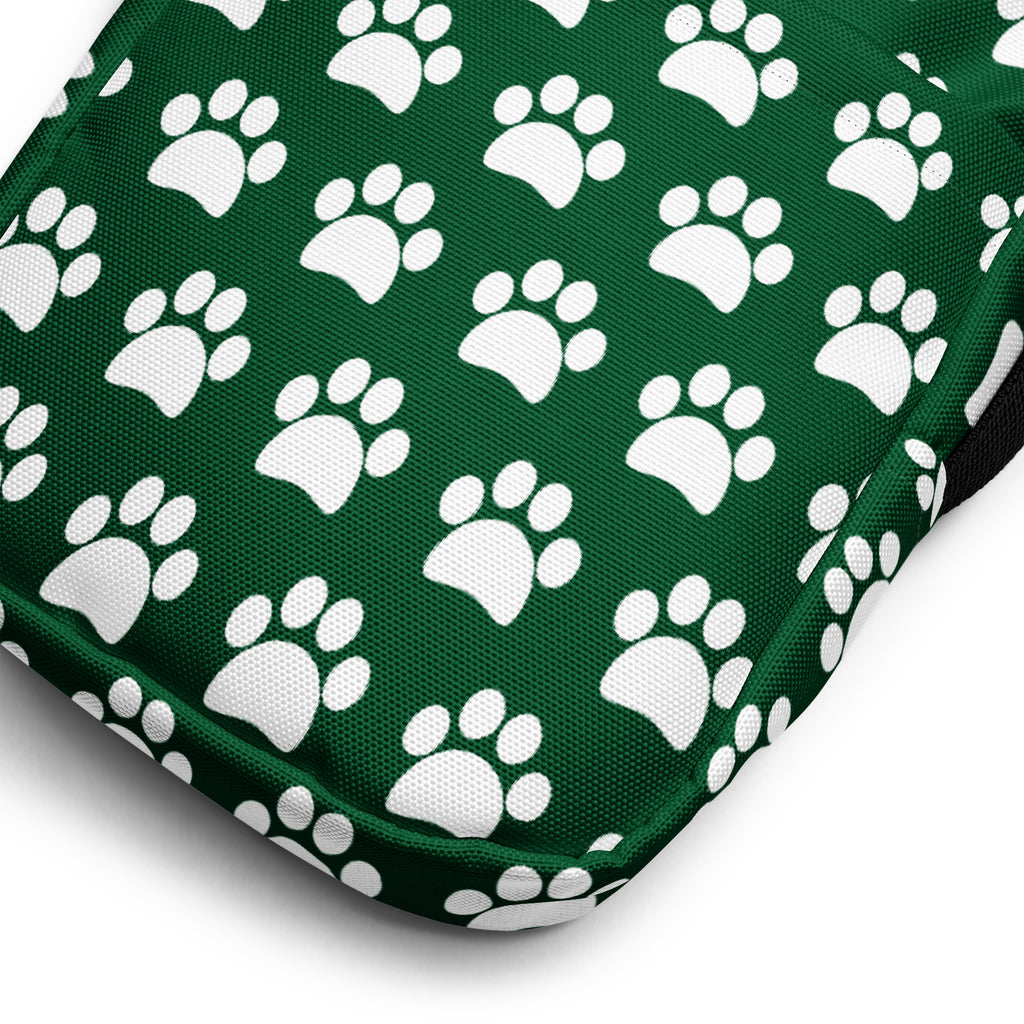 Forest Green Paw Print Crossbody Bag – Water Resistant Mini Purse With Adjustable Strap & Pockets
