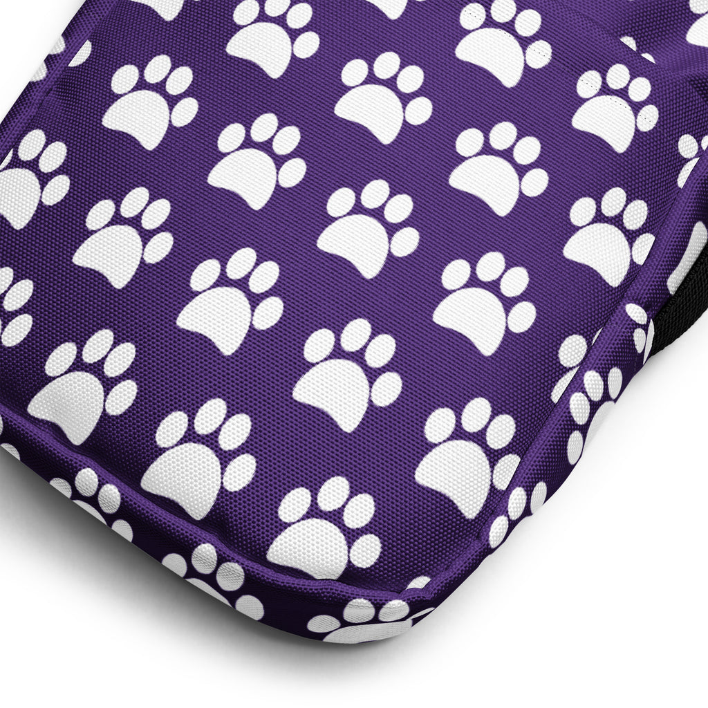 Dark Purple Paw Print Crossbody Bag – Water Resistant Mini Purse With Adjustable Strap & Pockets