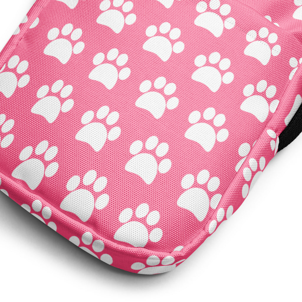 Pink Paw Print Crossbody Bag – Water Resistant Mini Purse With Adjustable Strap & Pockets