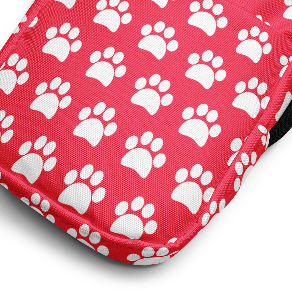 Bright Pink Paw Print Crossbody Bag – Water Resistant Mini Purse With Adjustable Strap & Pockets