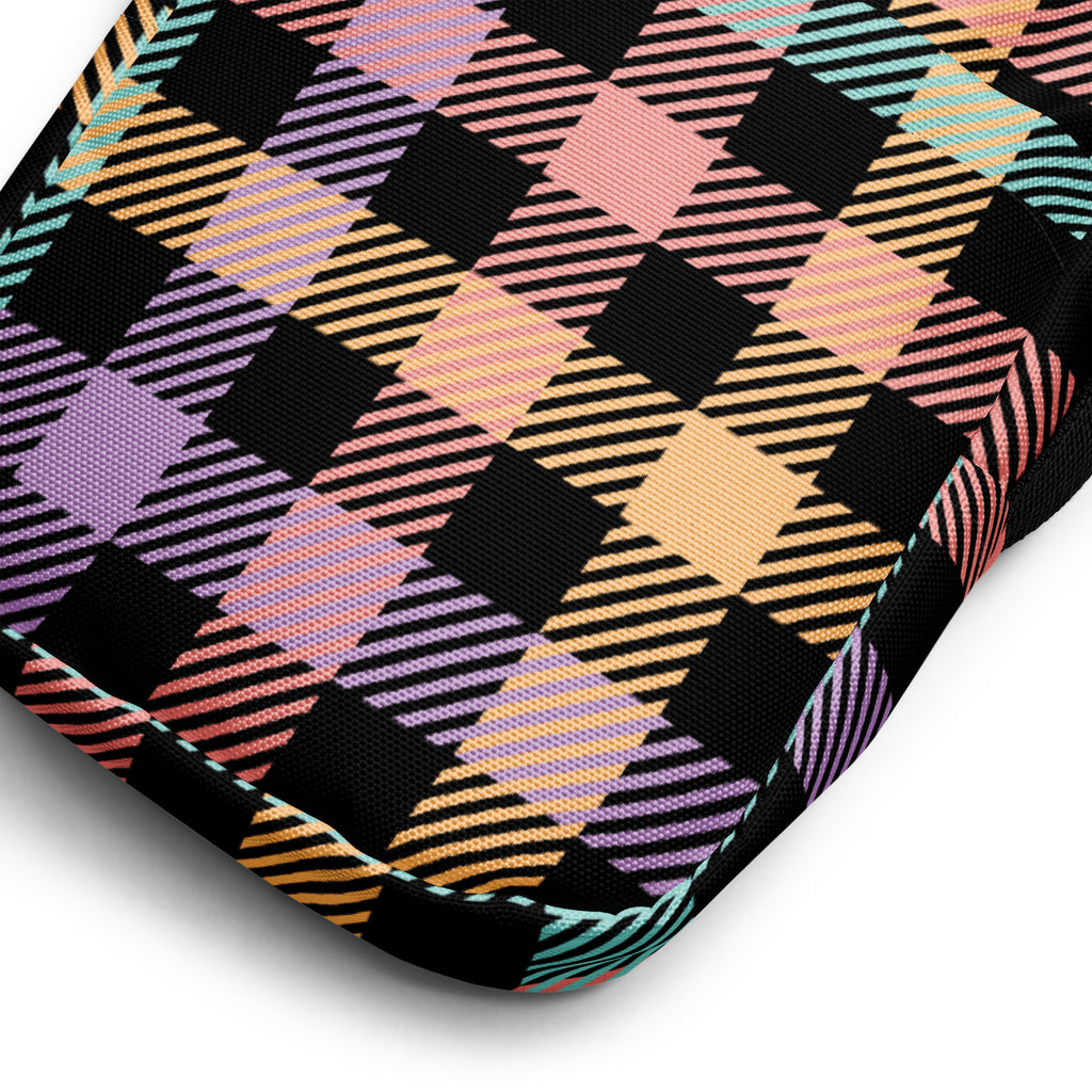 Black Colorful Plaid Crossbody Bag – Water Resistant Mini Purse With Adjustable Strap & Pockets
