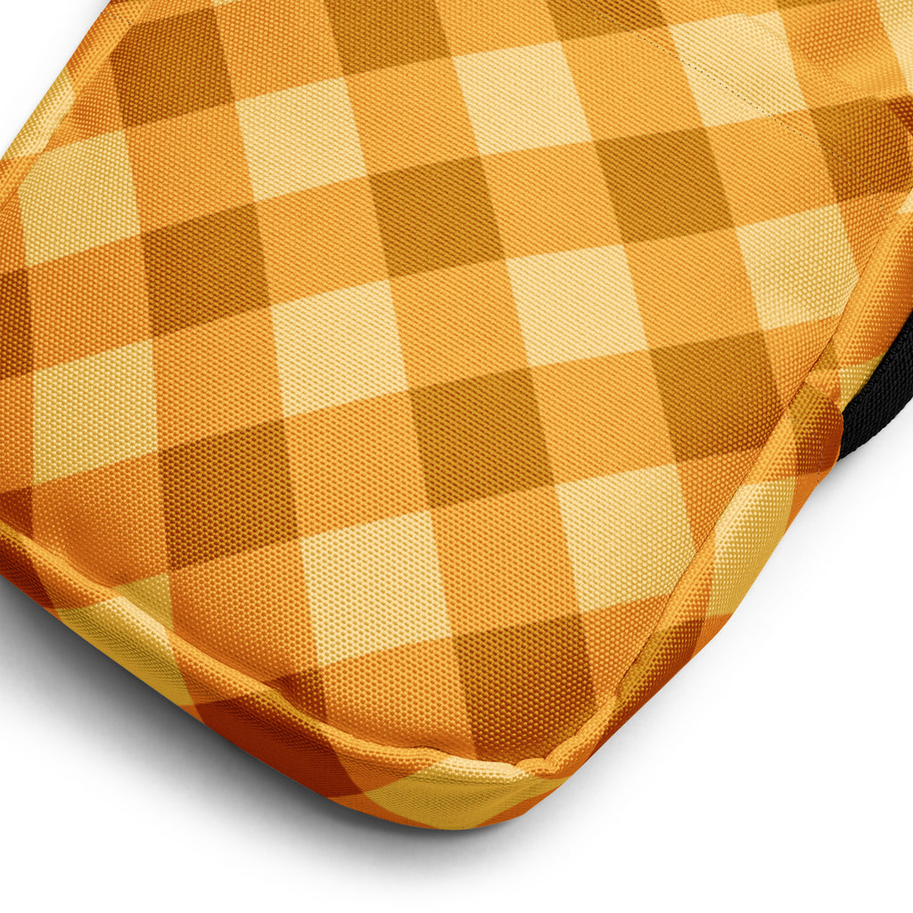 Orange Plaid Crossbody Bag – Water Resistant Mini Purse With Adjustable Strap & Pockets