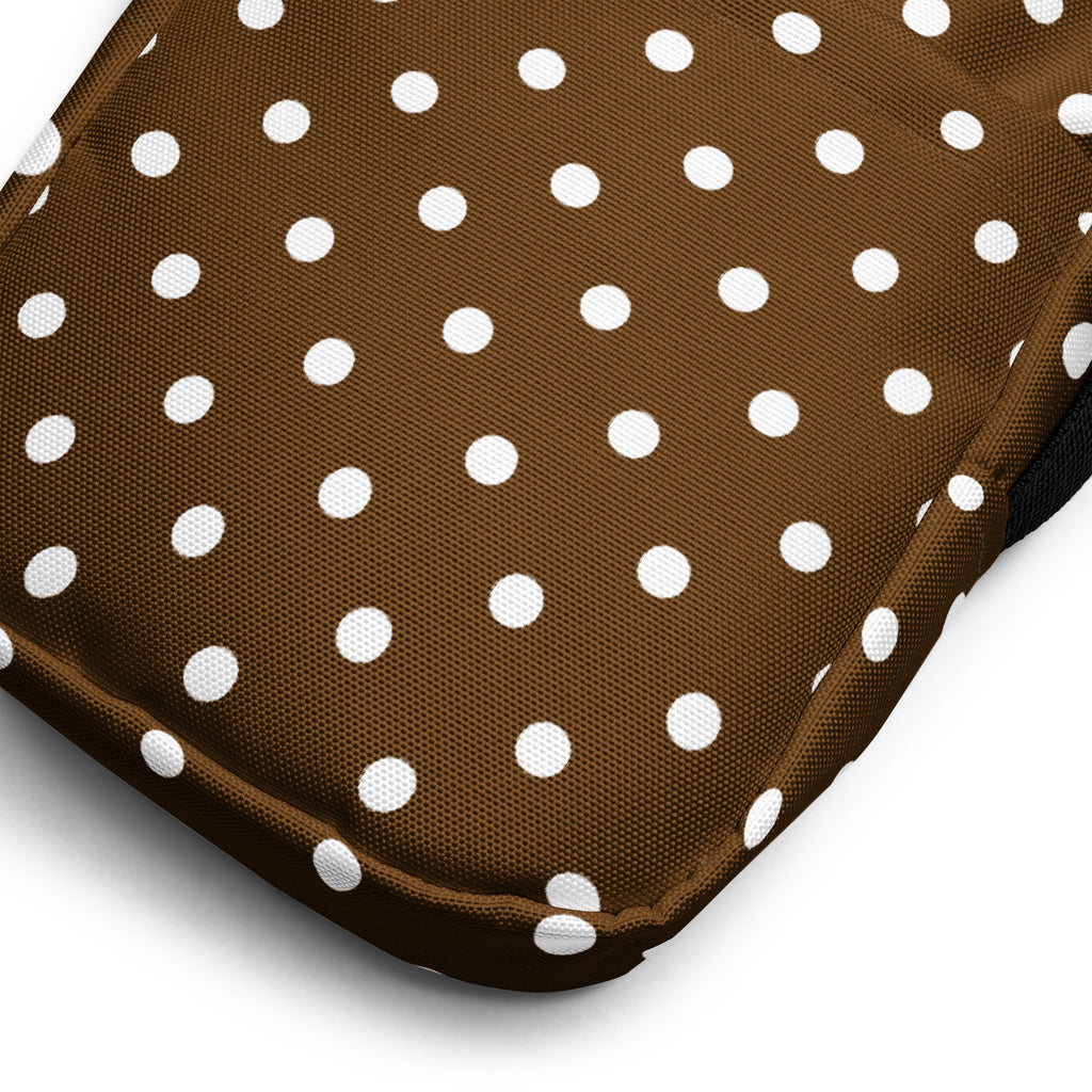 Brown Polka Dot Crossbody Bag – Water Resistant Mini Purse With Adjustable Strap & Pockets