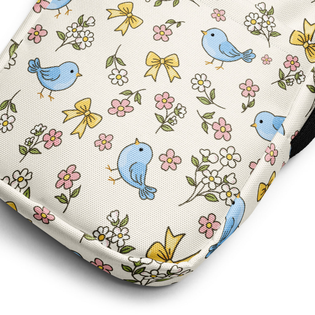 Floral Blue Bird Crossbody Bag – Water Resistant Mini Purse With Adjustable Strap & Pockets