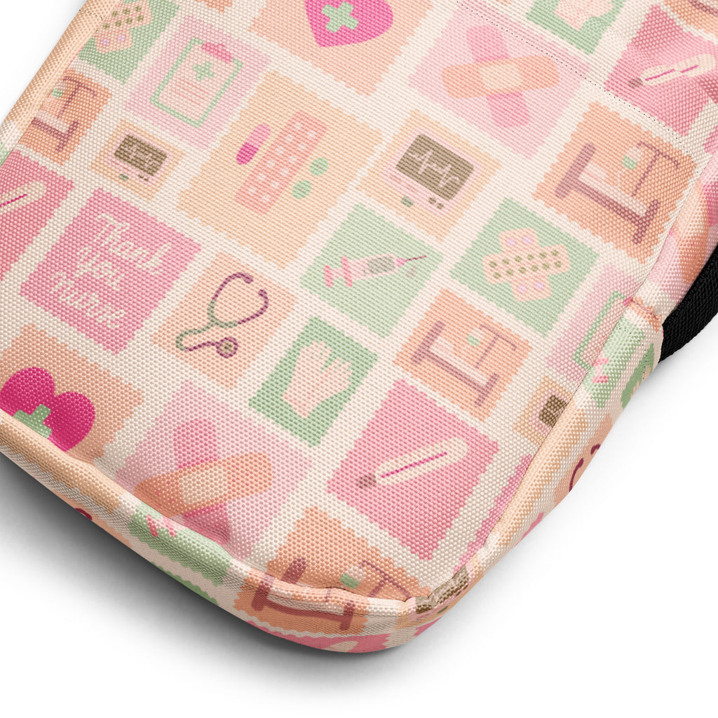 Pink Nurse Icon Crossbody Bag – Water Resistant Mini Purse With Adjustable Strap & Pockets