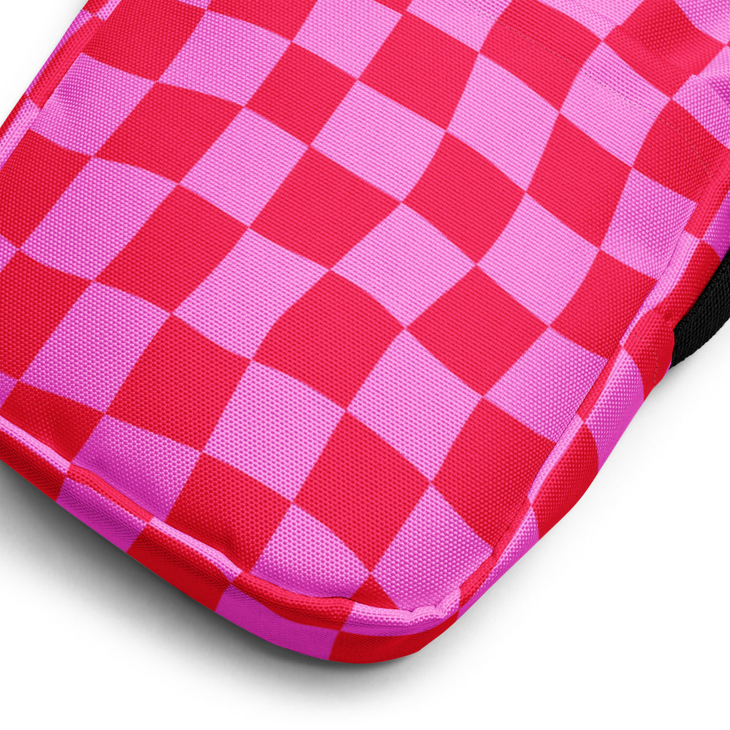 Bright Pink Checkered Crossbody Bag – Water Resistant Mini Purse With Adjustable Strap & Pockets