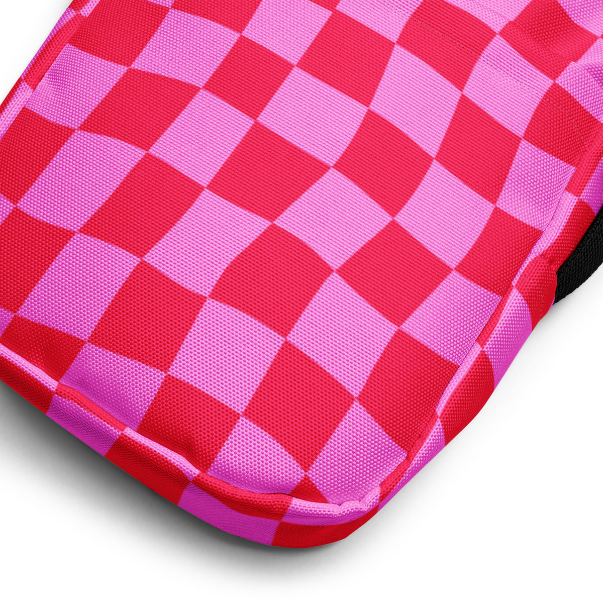 Bright Pink Checkered Crossbody Bag – Water Resistant Mini Purse With Adjustable Strap & Pockets