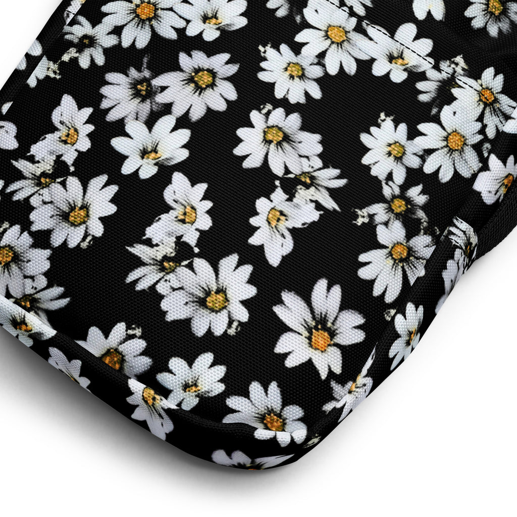 Girls Black Daisy Crossbody Bag – Water Resistant Mini Purse With Adjustable Strap & Pockets
